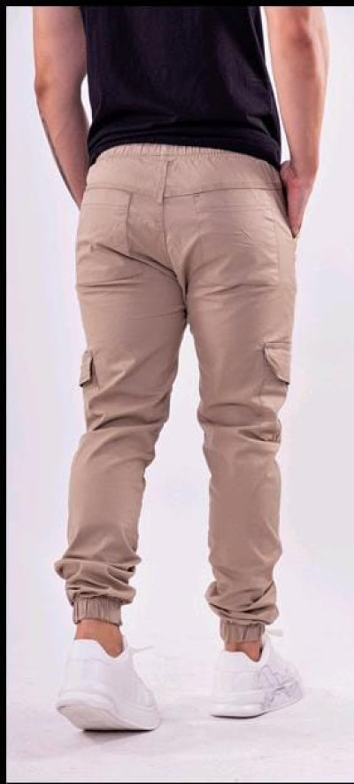 CalÃ§a Jogger Masculina Bege com Bolsos Laterais