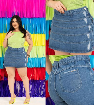 Mini Saia Jeans Feminina com Efeitos Destroyed