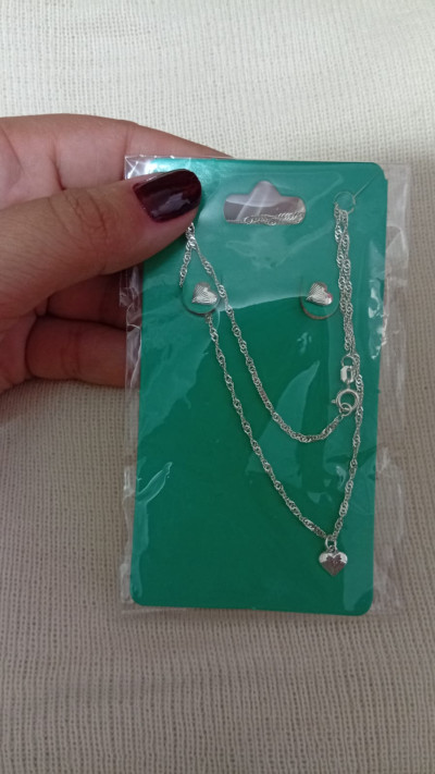 Conjunto Prateado CoraÃÂ§ÃÂ£o - Colar e Brinco